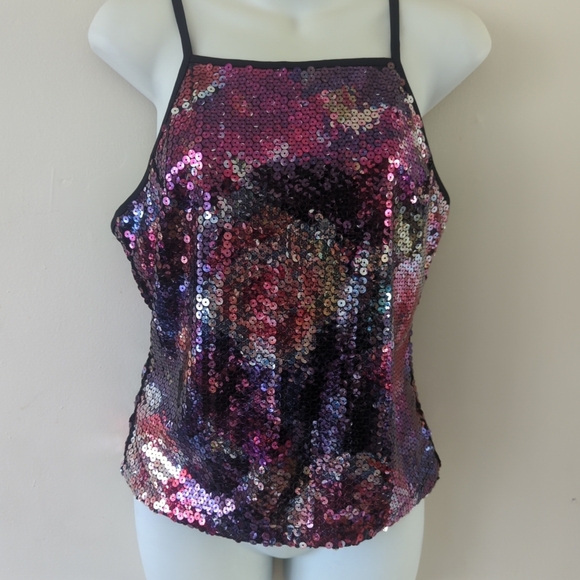 Express Pink and Purple Sequin Fitted Camisole/Corset Top Size Large Y2K - Picture 1 of 9